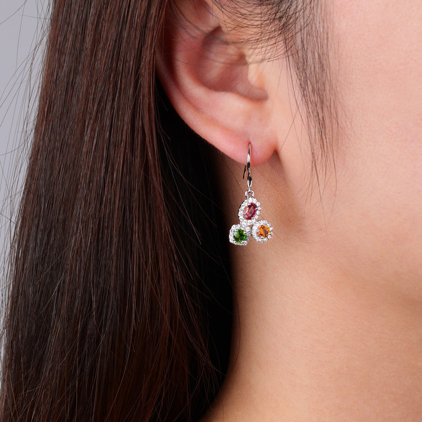 Tourmaline Three-Flower Hugging Earrings