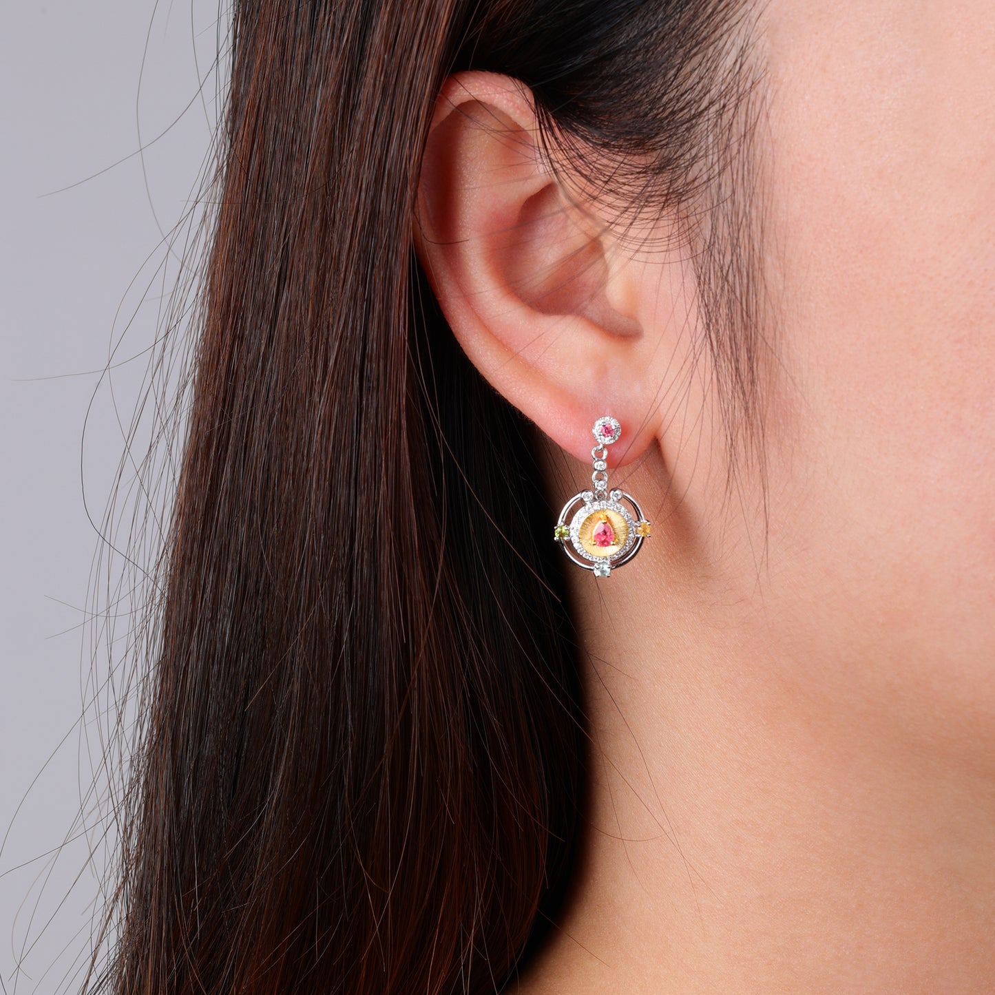 Five-Color Round Tourmaline Earrings