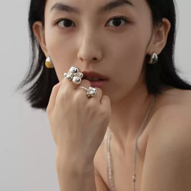 Cluster Silver Bubble Ring