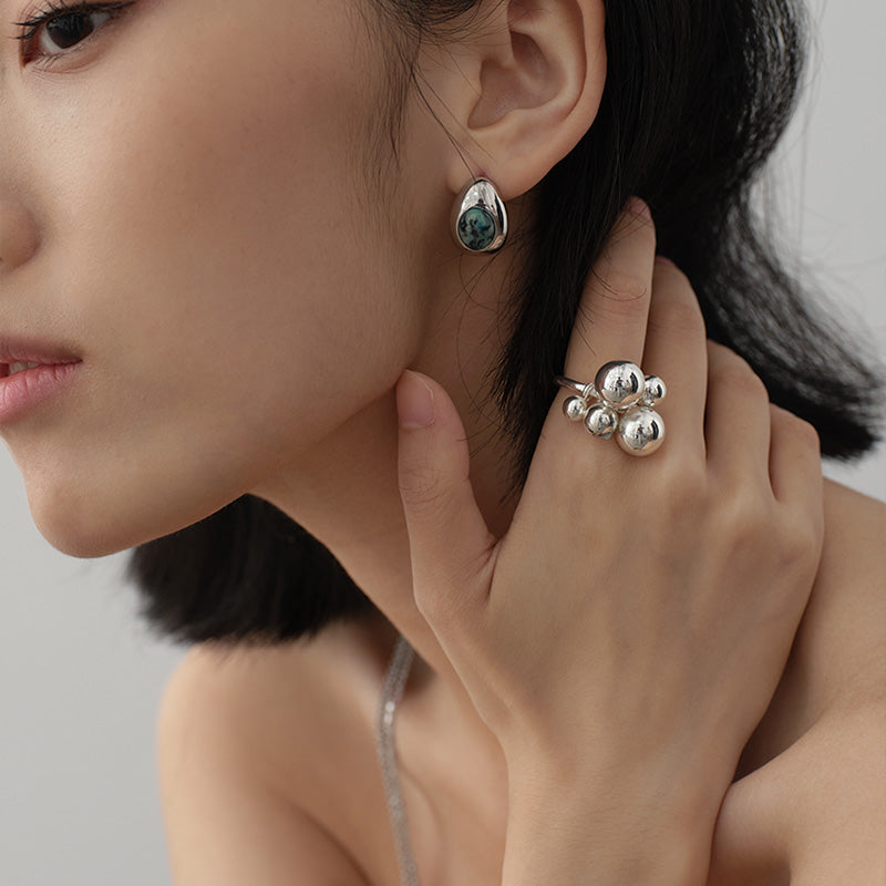 Cluster Silver Bubble Ring