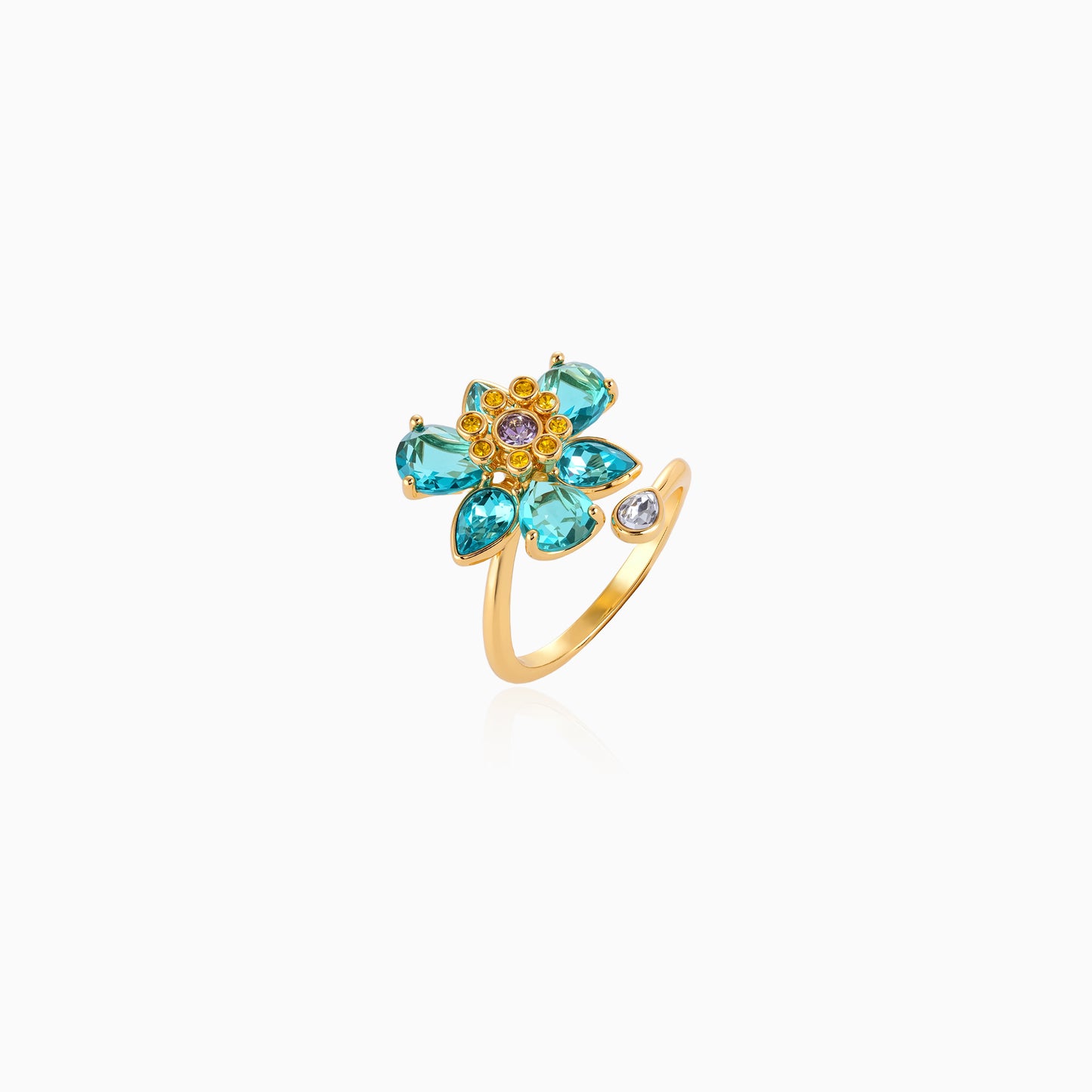 Open Floral Wrap Ring-Blue