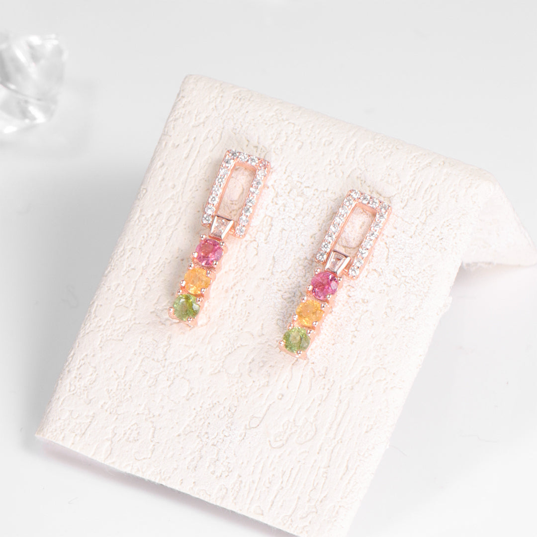 Rectangle Galaxy Tourmaline Earrings
