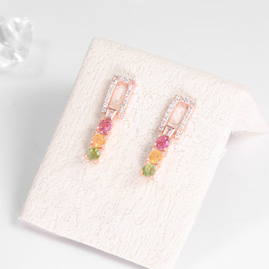Rectangle Galaxy Tourmaline Earrings