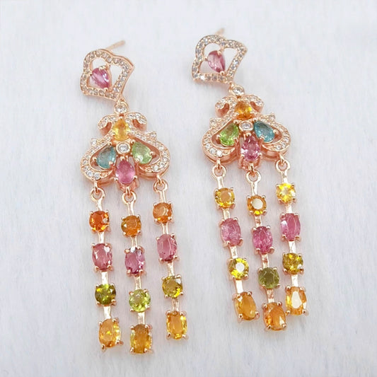 Rainbow Galaxy Curtain Tourmaline Earrings