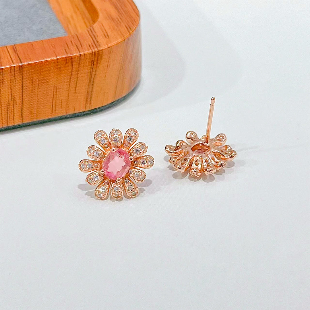 Leafy Signle Rubellite Tourmaline Earrings