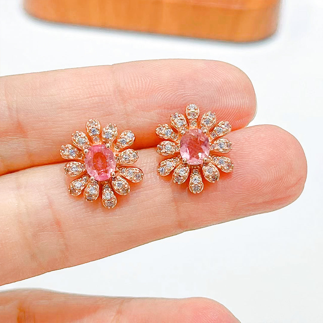 Leafy Signle Rubellite Tourmaline Earrings