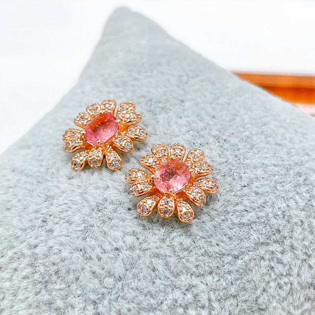 Leafy Signle Rubellite Tourmaline Earrings