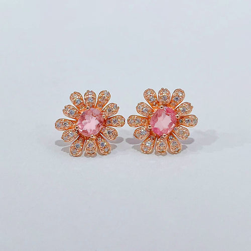 Leafy Signle Rubellite Tourmaline Earrings