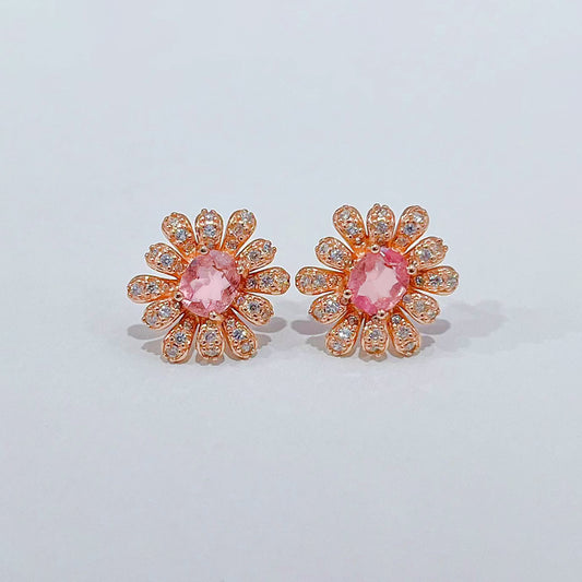 Leafy Signle Rubellite Tourmaline Earrings
