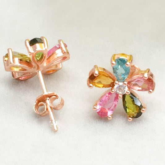 Multi-Color Flower Tourmaline Earrings
