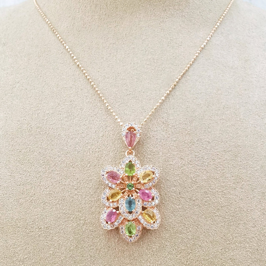 Multi-Color Gypsohila Tourmaline Pendant