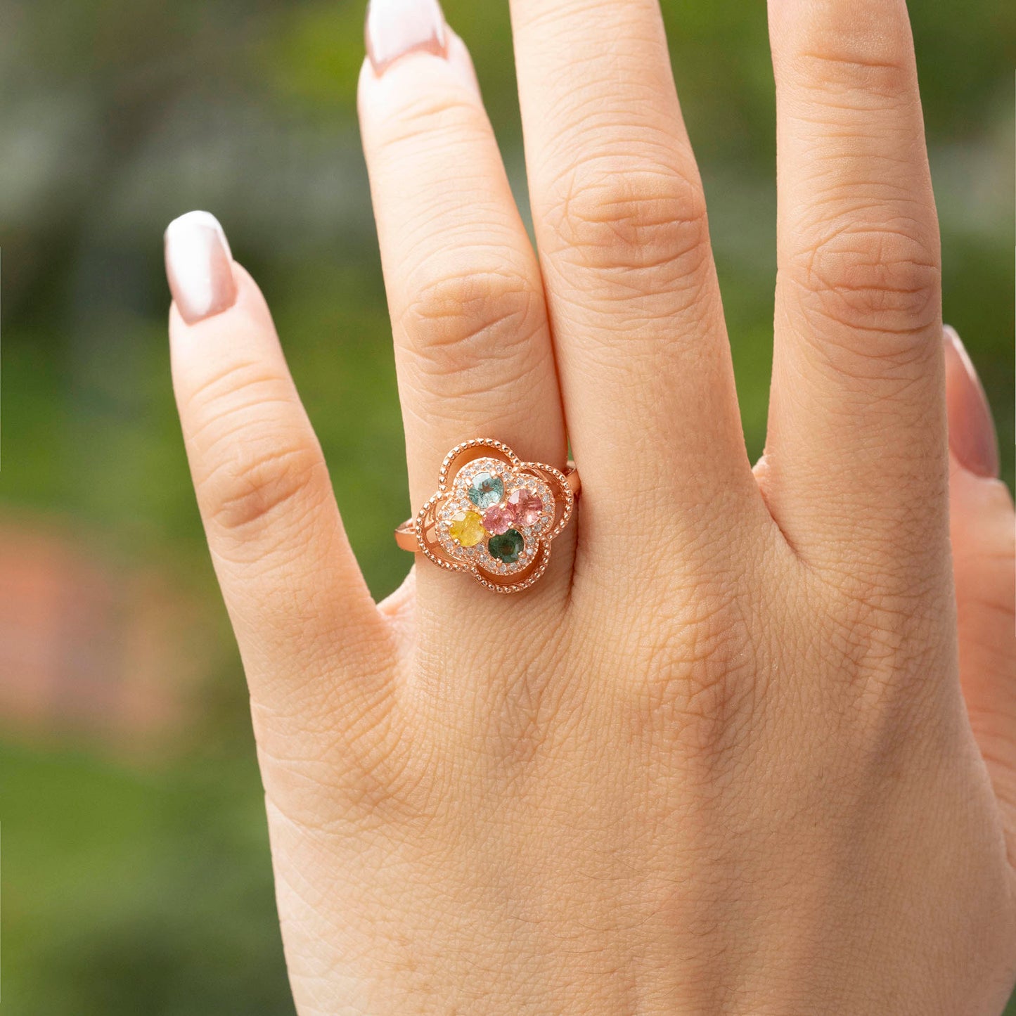 Four Leaf Flower Tourmaline Ring