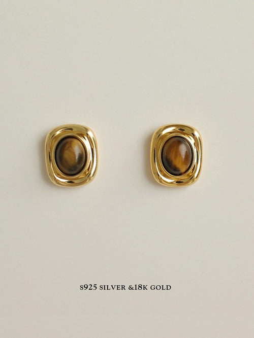 Gold Plated Tiger Eye Stone Earrings