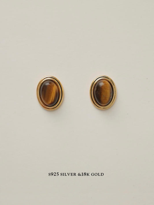 Vintage Gold Plated Tiger Eye Bead Earrings
