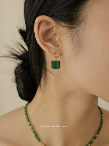 Malachite Gold Plated Earrings