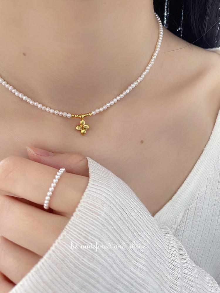 Baby Pearl Necklace with Cross Pendant
