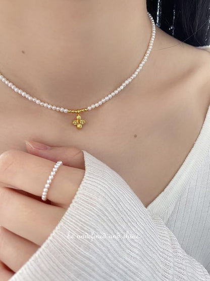Baby Pearl Necklace with Cross Pendant