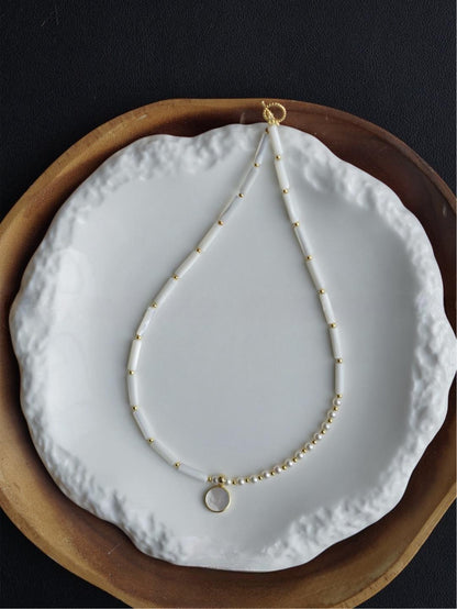 Gold Plated Natural Mother-of-Pearl Bamboo Pendant Necklace
