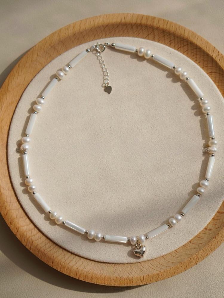 Natural Freshwater Pearl Baroque Shell Heart Pendant Necklace
