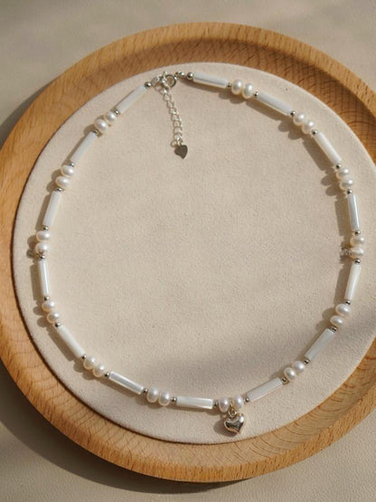 Natural Freshwater Pearl Baroque Shell Heart Pendant Necklace