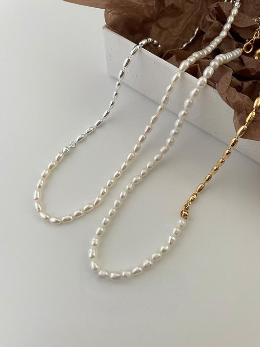Olive Bead and Freshwater Pearl Necklace