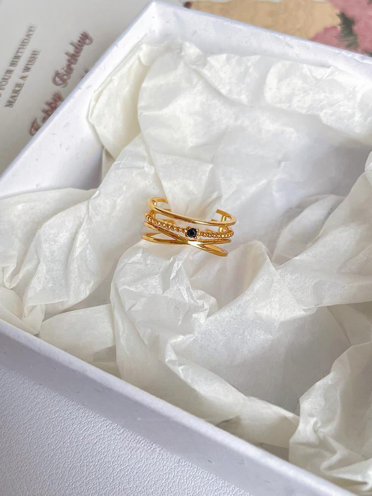 Multi-Line Black Zircon Adjustable Ring