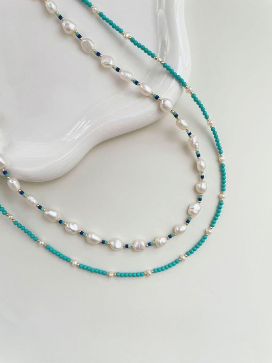 Lapis Lazuli Turquoise Baroque Pearl Necklace