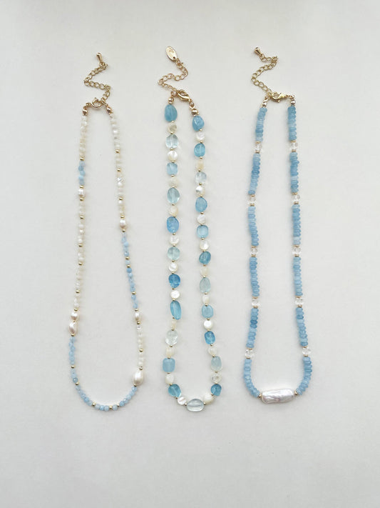 Aquamarine Natural Shell Pearl Necklace