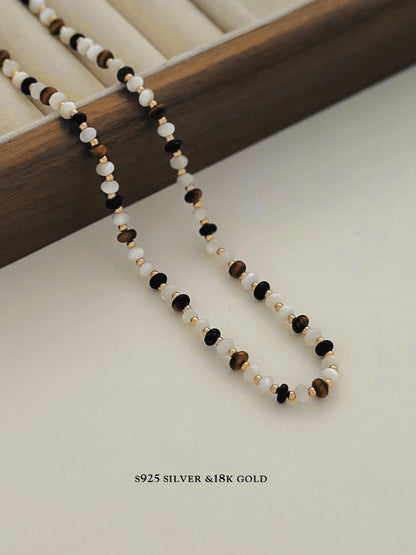 S925 Tiger Eye Beaded and Pearl Necklace