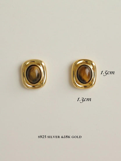 Gold Plated Tiger Eye Stone Earrings