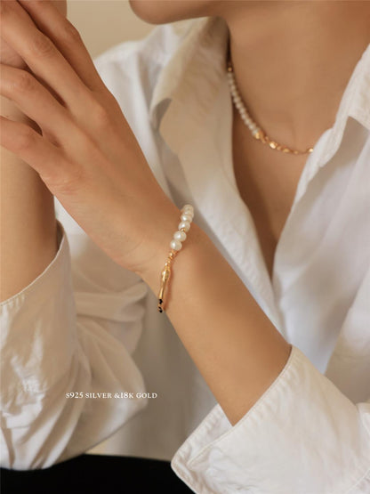 Unevenness Pearl S925 Gold Plated Bracelet