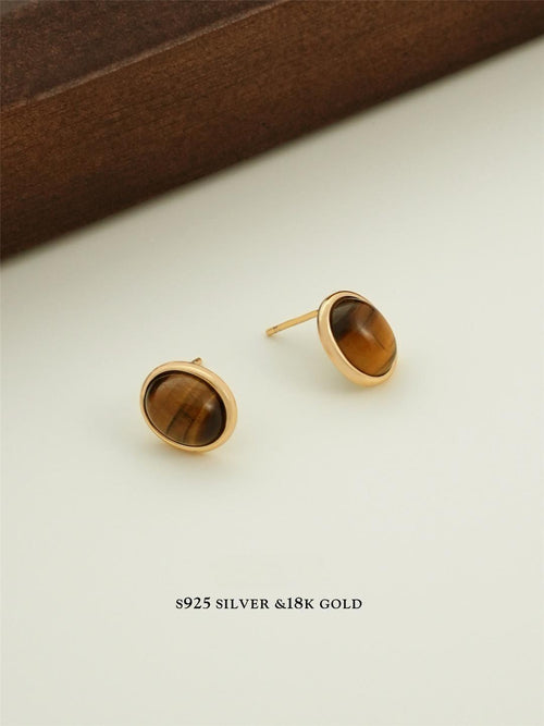 Vintage Minimalist Tiger Eye Stone Earrings