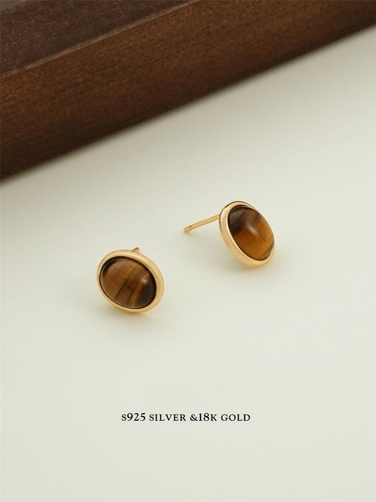 Vintage Minimalist Tiger Eye Stone Earrings