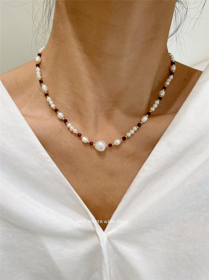 Handmade S925 Pearl Garnet Necklace
