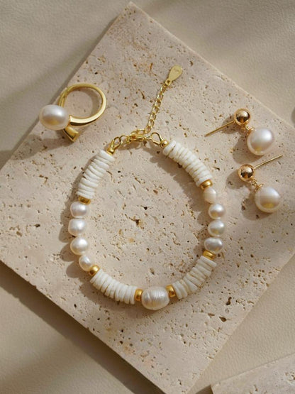 Natural Shell Freshwater Pearl Baroque Gold Plated Bracelet