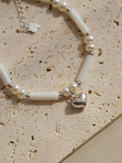 Freshwater Pearl Baroque Shell Barrel Heart Charm Bracelet