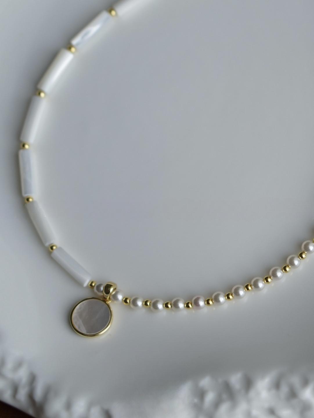 Gold Plated Natural Mother-of-Pearl Bamboo Pendant Necklace