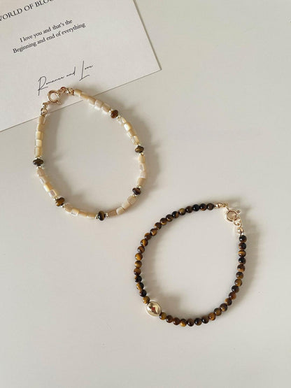 Retro Tiger Eye Stone Natural Shell Beaded Bracelet Set (2 pcs)