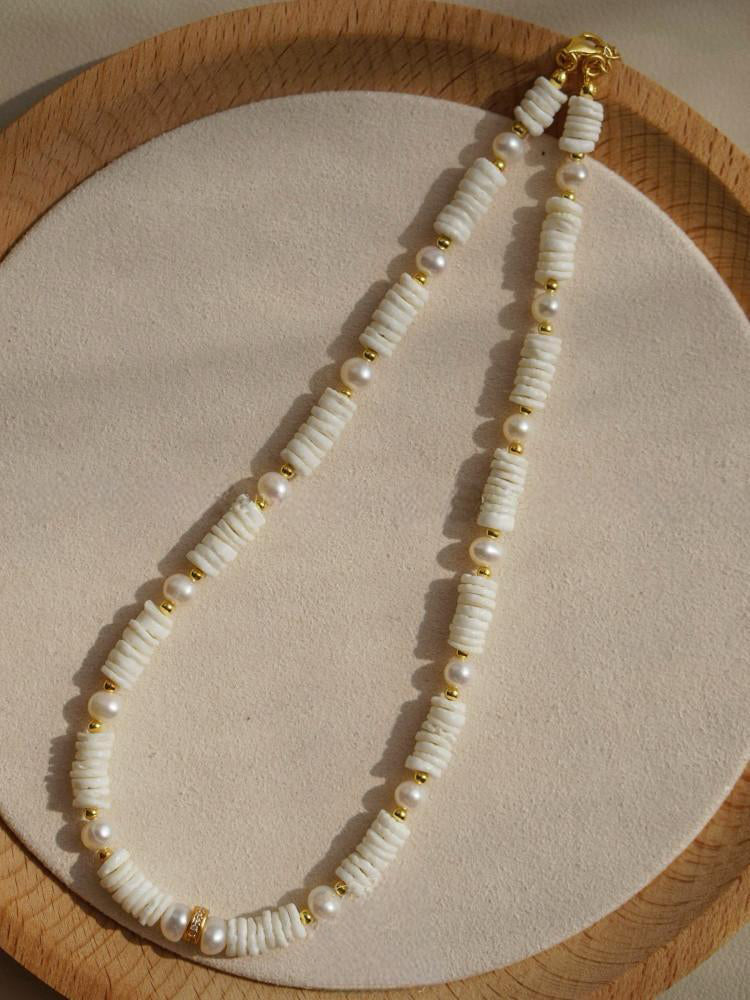 Natural Shell Freshwater Pearl Baroque Gold Plated Necklace
