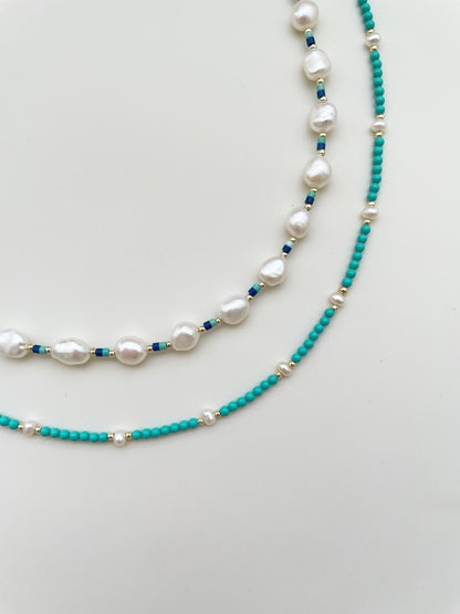 Lapis Lazuli Turquoise Baroque Pearl Necklace