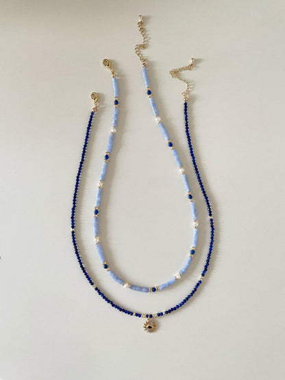 Retro Blue Natural Stone Evil Eye Layered Necklace