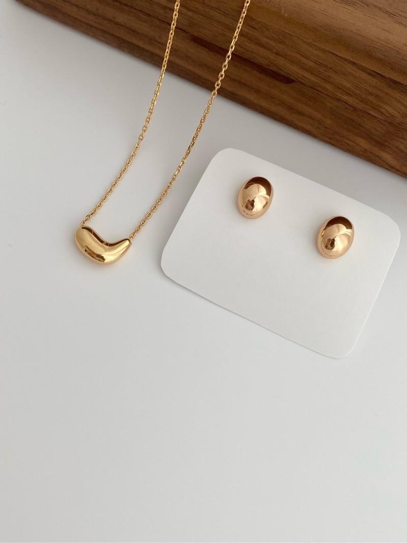 S925 Silver Small Gold Bead Stud Earrings Necklace Sets