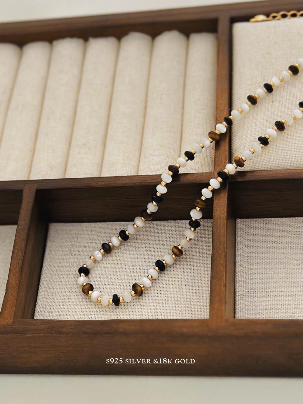 S925 Tiger Eye Beaded and Pearl Necklace