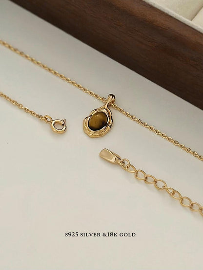 S925 Gold Plated Tiger Eye Pendant Necklace