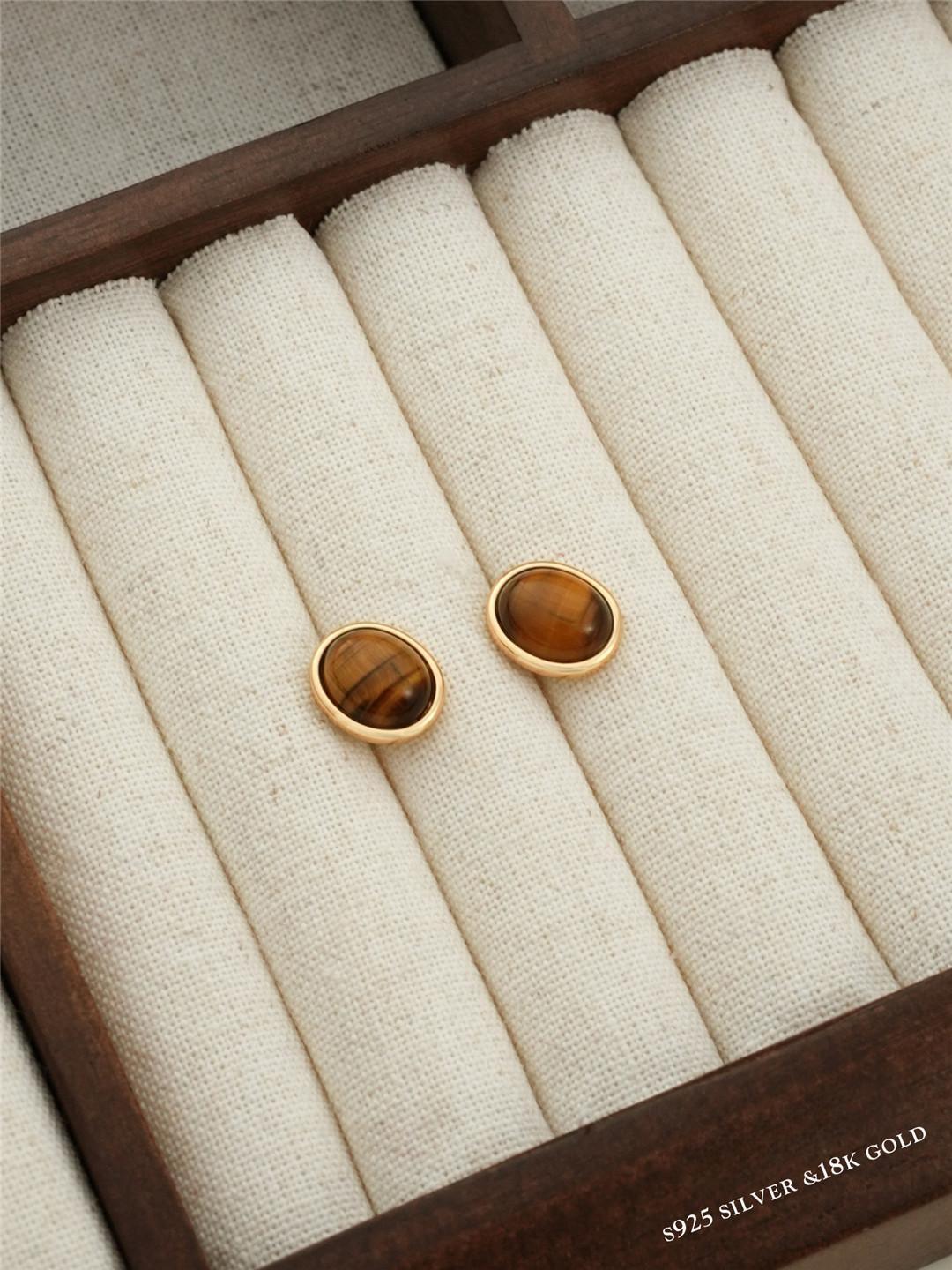 Vintage Minimalist Tiger Eye Stone Earrings