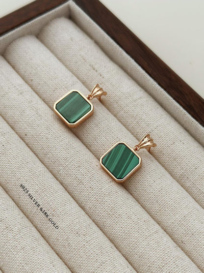 Malachite Gold Plated Earrings