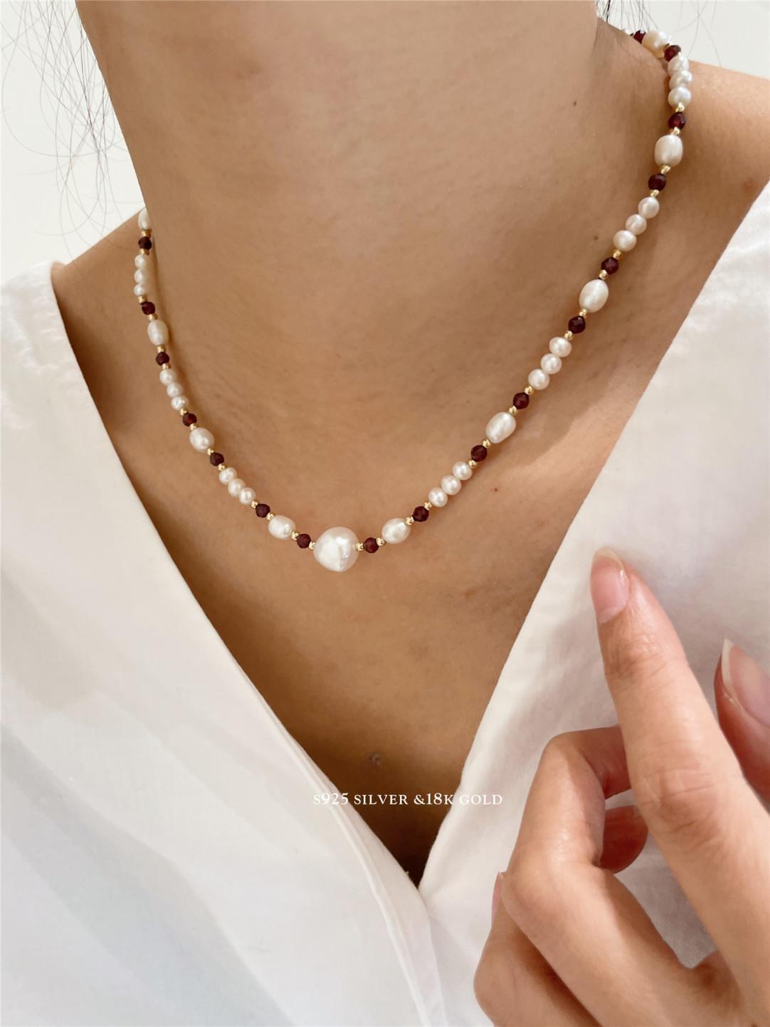 Handmade S925 Pearl Garnet Necklace