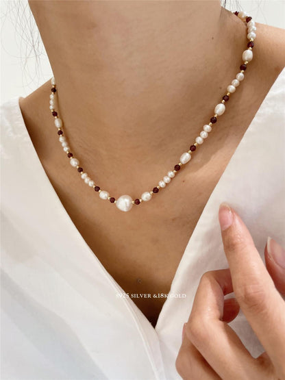 Handmade S925 Pearl Garnet Necklace