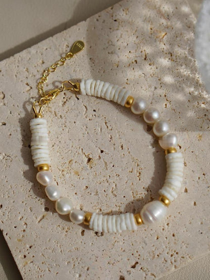 Natural Shell Freshwater Pearl Baroque Gold Plated Bracelet