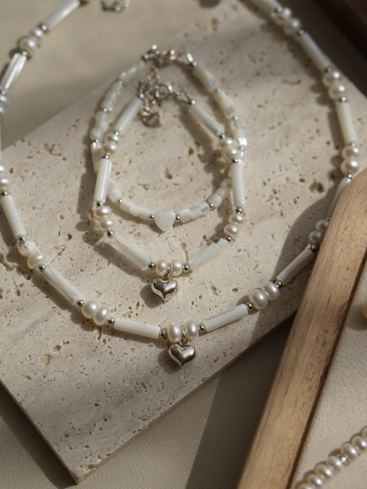 Freshwater Pearl Baroque Shell Barrel Heart Charm Bracelet
